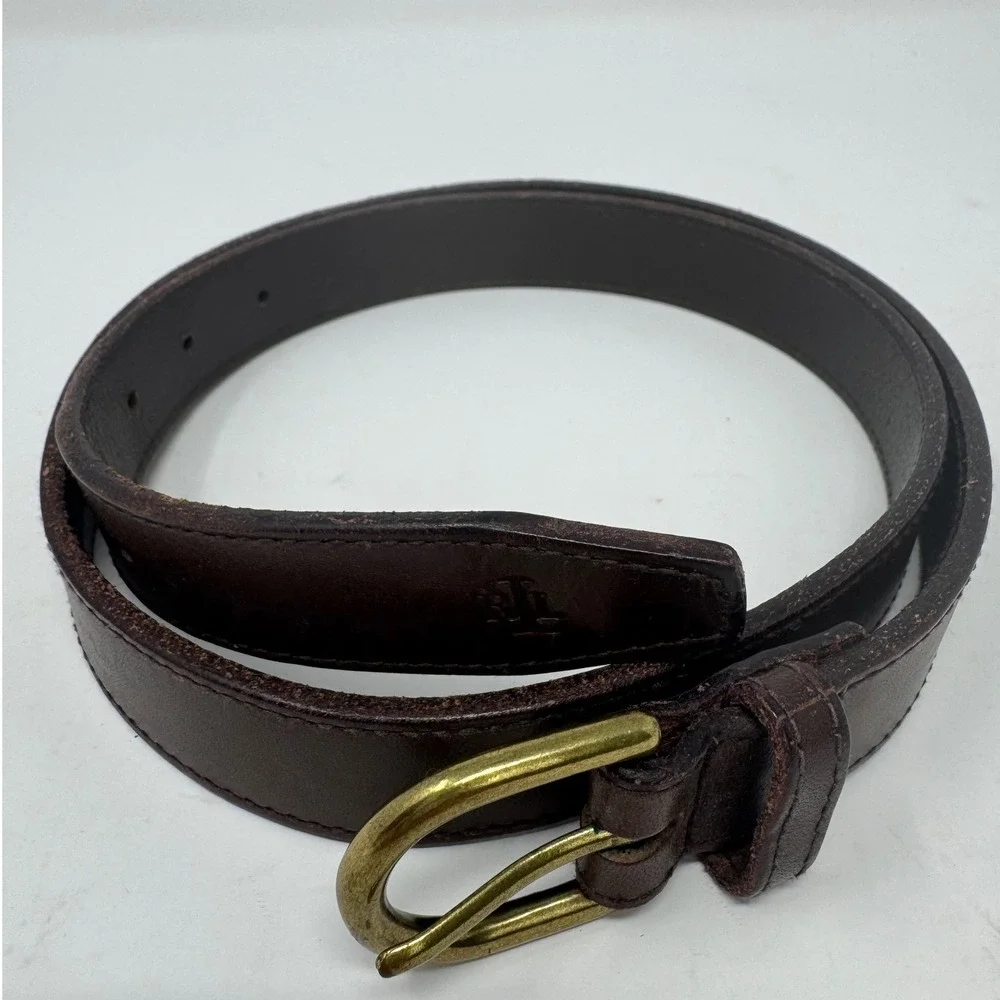 Ralph Lauren Kids Dark Brown Leather Belt Gold Buckle 38 9108005-210 Uniform